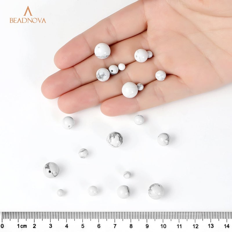 BEADNOVA 10mm Natural White Howlite Gemstone Round Loose Beads for Jewelry Making (36-38pcs) - Image 4